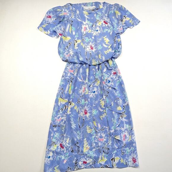 Vintage Dresses & Skirts - Vintage Alison Peters Dress Women's Size XS Blue Blouson Sheer